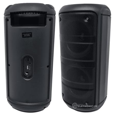 Imagem de Caixa de Som Torre Receptor 10W Rádio FM Bluetooth Entrada Microfone e Auxiliar Luz RGB D4233