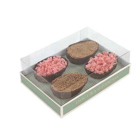 Imagem de Caixa decorativa dourada para degustação com 4 mini ovos páscoa 100g 23X16X7cm momentos especiais 6un