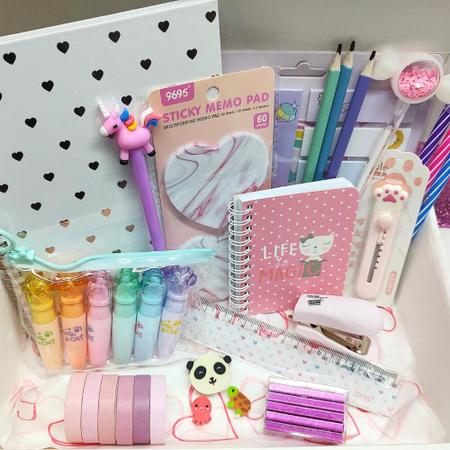 Imagem de Caixa Kit Papelaria Fofa Kawai 20 Itens