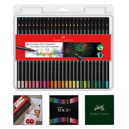 Imagem de Caixa Lapis Cor 50 Cores Supersoft Faber Castell Original Kit Ecolapis Escolar Colorido Desenho Soft