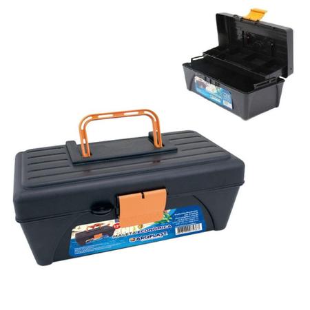 Imagem de Caixa maleta de ferramentas multiuso com bandeja 7 divisorias e alca para transporte preta arqplast
