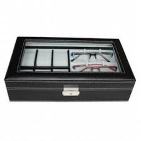 Imagem de Caixa maleta estojo porta 6 relogios e 3 oculos organizadora com chave e visor em vidro luxo