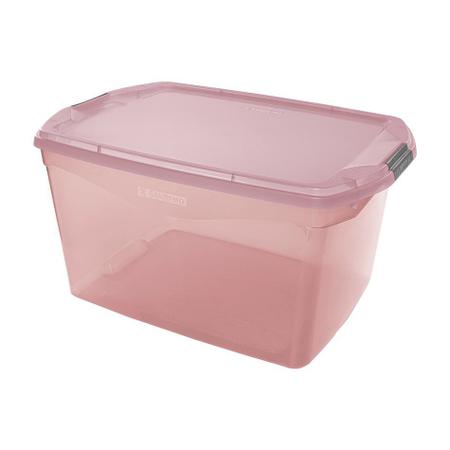 Imagem de Caixa Organizadora 68 Litros Rosa Translucida 64x44x34 Cm Com Tampa e Trava SR971/74 Sanremo