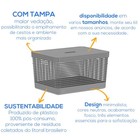 Imagem de Caixa Organizadora Cesto com Tampa Empilhável 20 Litros Chumbo