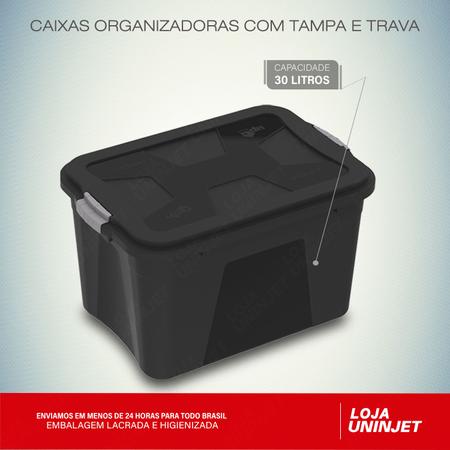 Imagem de Caixa Organizadora Com Tampa e Trava 30 litros Preta