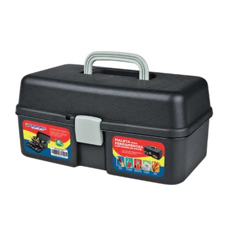 Caixa para ferramentas com bandeja removivel trava e alca maleta para transporte preta arqplast Imagem de Caixa para ferramentas com bandeja removivel trava e alca maleta para transporte preta arqplast