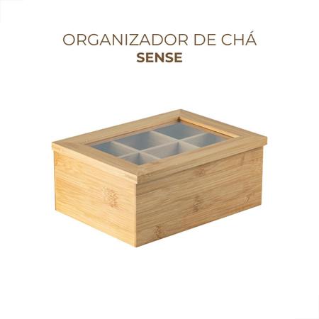 Imagem de Caixa Porta Chá Em  Bambu Com 6 Divisórias Organizadora Ou