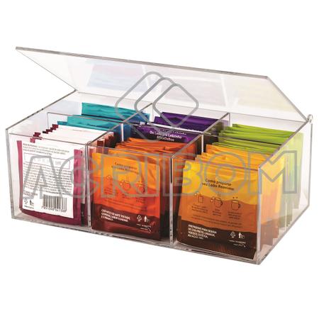 Imagem de Caixa Porta Chá / Organizador de Sachês Com Divisórias 6 Compartimentos e Tampa Articulada em Acrílico Cristal / Transparente - Acribom