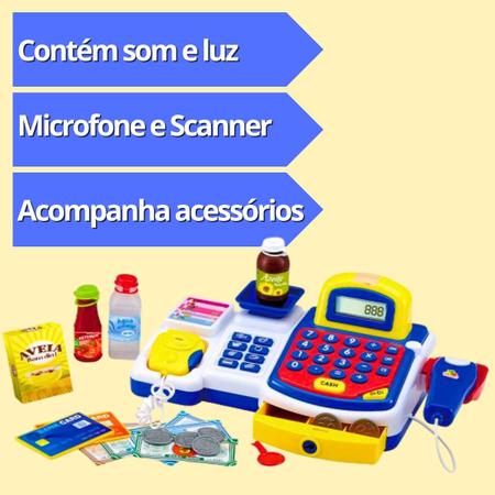 Imagem de Caixa Registradora Infantil Com Luz E Som Acessórios Scanner Alimentos De Brinquedos Dm Toys