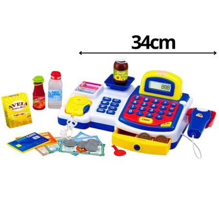 Imagem de Caixa Registradora Infantil Com Luz E Som Acessórios Scanner Alimentos De Brinquedos Dm Toys