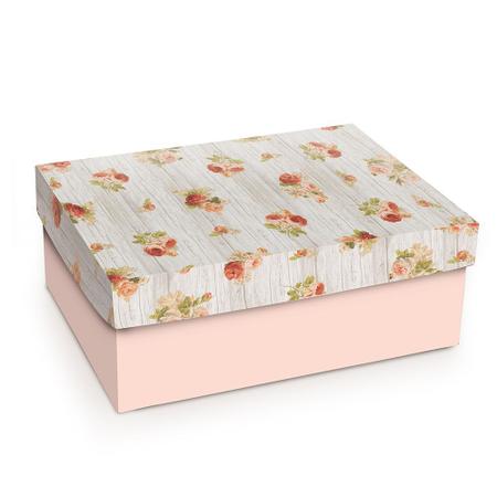 Imagem de Caixa Rigida P/Presente Floral Laranja/Branco P 23,5X18X9 