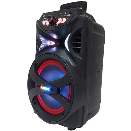 Imagem de Caixa Som Amplificada Portátil Bluetooth 250W Rms Mp3 Fm Usb Led Bateria Amvox Aca 255 Hit Microfone