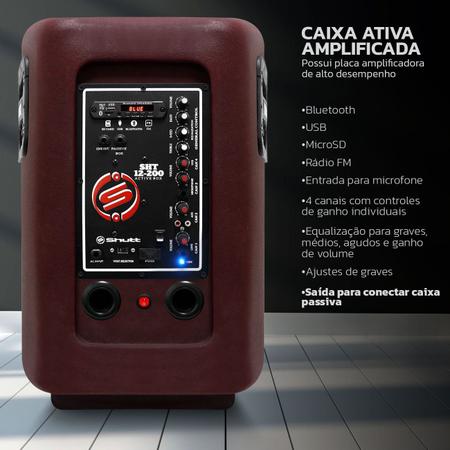 Imagem de Caixa Som Ativa Bi Amplificada Shutt 480w RMS Retorno Ambiente Bluetooth USB SD Entrada P10 Rádio LE