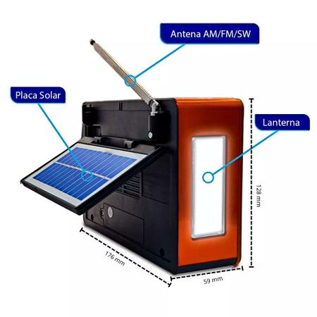 Imagem de Caixa Som Retro Energia Solar Recarregável Portátil Radio Fm/Am conexão Sem fio Bluetooth Pen Drive Cartão TF