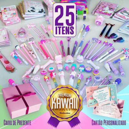 Caixa Papelaria Kawaii Fofa 25 Itens