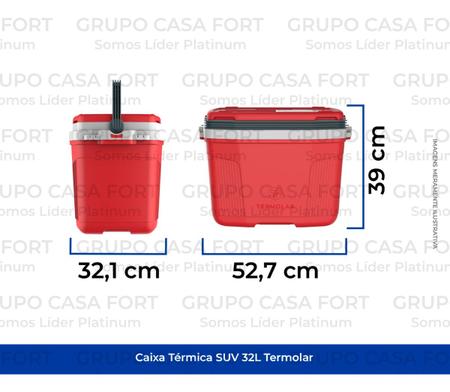 Imagem de Caixa Térmica 2 Porta Copos Suv 32 Litros Cooler Vermelha