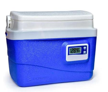 Imagem de Caixa Térmica 5 Litros Cooler de Poliuretano com Termômetro Digital Temperatura Máxima e Mínima Incoterm Transporte Vacinas Medicamentos Refrigerados