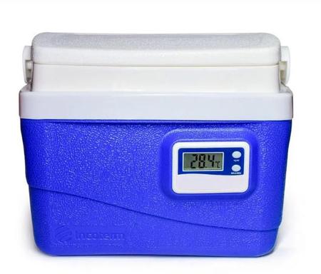 Imagem de Caixa Térmica 5 Litros Cooler de Poliuretano com Termômetro Digital Temperatura Máxima e Mínima Incoterm Transporte Vacinas Medicamentos Refrigerados
