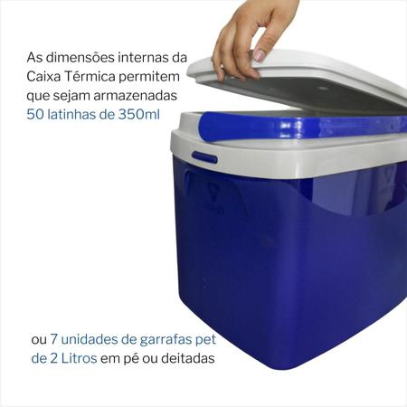 Imagem de Caixa Termica Azul Alça Reforçada Porta Copos 34 Litros 50 Latas