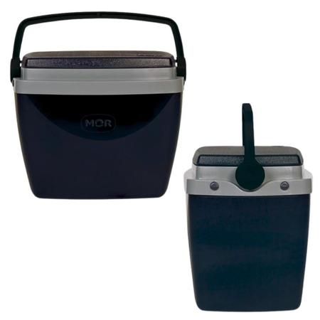 Imagem de Caixa Termica Preta Cooler Pequeno 6 L + Garrafa Termica Mini Azul Abc Lanches e Bebidas  Mor 