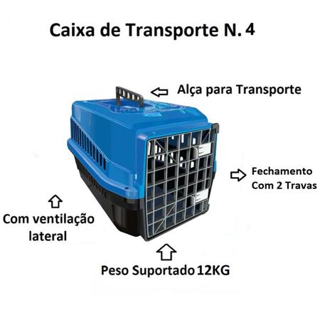 Imagem de Caixa Transporte Azul N4 + 2 Comedouro Inox Antiderrapante