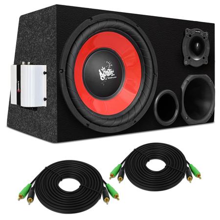 Imagem de Caixa Trio Completa 440W Subwoofer Shutt Beatz 12" Vermelho + Driver + Tweeter + Corneta + Módulo