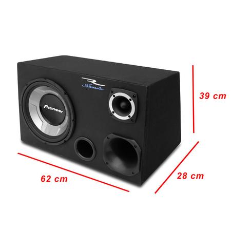 Imagem de Caixa Trio Completa 590W RMS Subwoofer Pioneer + Tweeter + Driver + Módulo Taramps Montada