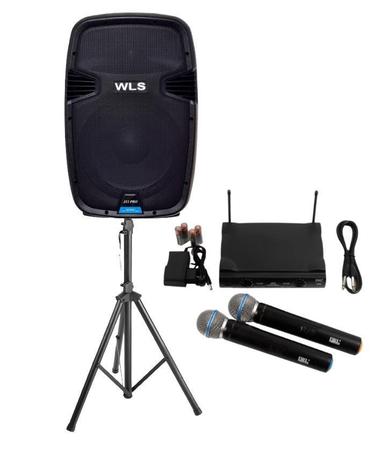 Imagem de Caixa Wls J12 Pro Ativa + 2 Microfones S/Fio + Pedestal