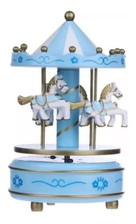 Imagem de Caixinha musica azul infantil  brinquedo Cavalo carrossel