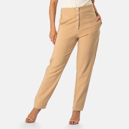 Calça Alfaiataria Feminina Cintura Alta Com Botões E Bolsos - Zafina Imagem de Calça Alfaiataria Feminina Cintura Alta Com Botões E Bolsos
