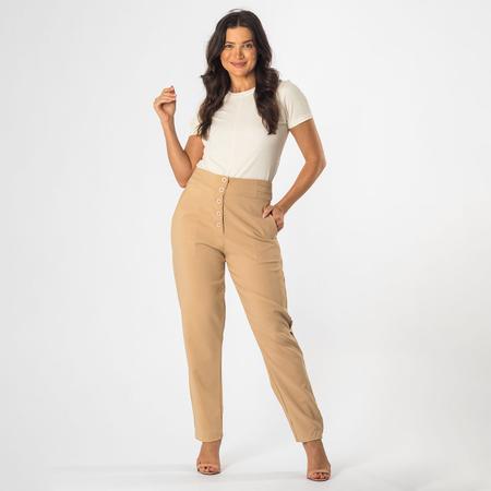 Calça Alfaiataria Feminina Cintura Alta Com Botões E Bolsos - Zafina Imagem de Calça Alfaiataria Feminina Cintura Alta Com Botões E Bolsos