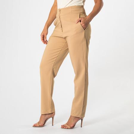 Calça Alfaiataria Feminina Cintura Alta Com Botões E Bolsos - Zafina Imagem de Calça Alfaiataria Feminina Cintura Alta Com Botões E Bolsos