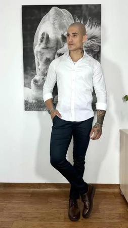 Calça Alfaiataria Masculina Skinny Casual Esporte Fino Azul Marinho - Conquest Imagem de Calça Alfaiataria Masculina Skinny Casual Esporte Fino Azul Marinho - Conquest