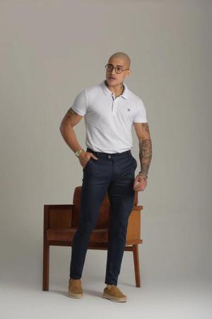 Calça Alfaiataria Masculina Skinny Casual Esporte Fino Azul Marinho - Conquest Imagem de Calça Alfaiataria Masculina Skinny Casual Esporte Fino Azul Marinho - Conquest