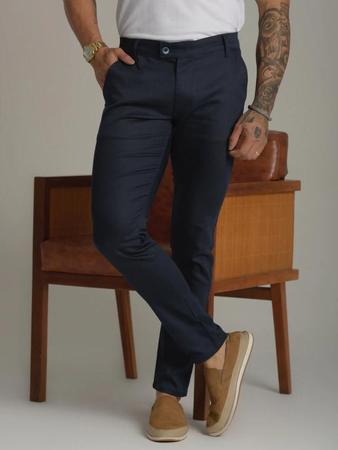 Calça Alfaiataria Masculina Skinny Casual Esporte Fino Azul Marinho - Conquest Imagem de Calça Alfaiataria Masculina Skinny Casual Esporte Fino Azul Marinho - Conquest