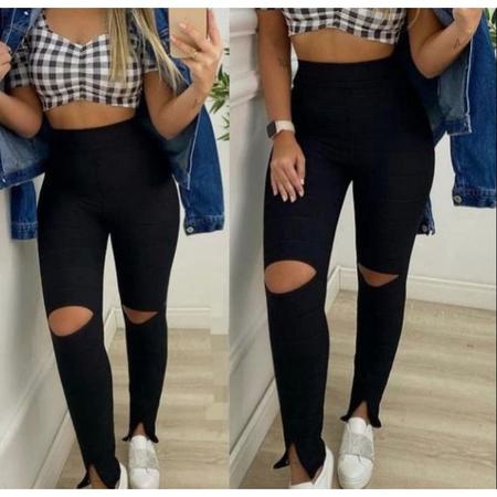 Calça bandagem hot sale com ziper