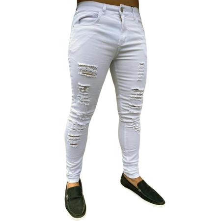 Cal a Branca Destroyed Rasgada Super Skinny Masculina AUSTIN