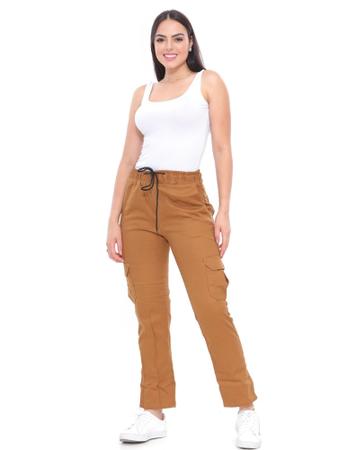 Cal a cargo feminina boca larga c 6 bolsos elastano envio rapido