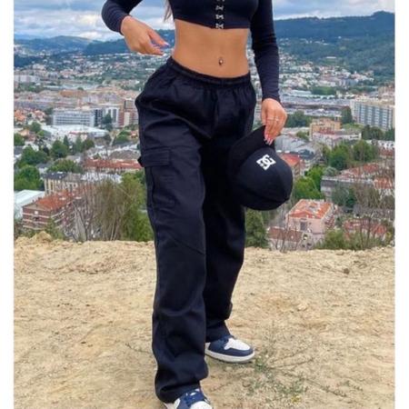 Cal a Cargo Feminina Skatista Preta Caqui e Bege Natalia Store