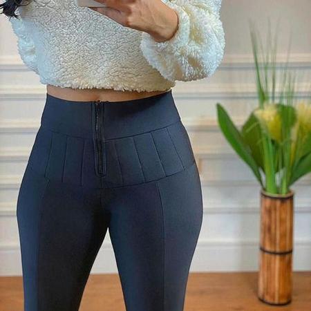 Calça Feminina Sarja Slouchy Caqui Verão Disfarça Barriga