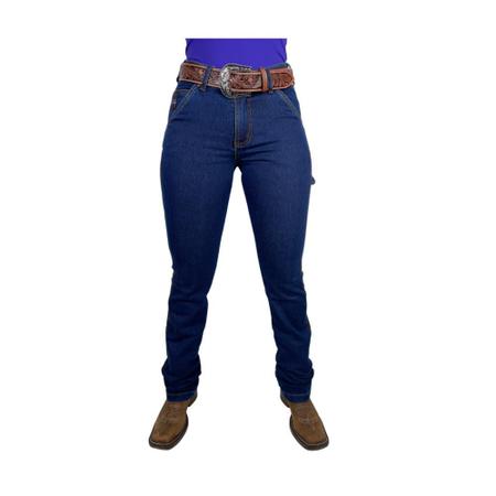 Imagem de Calça Country Jeans Feminina Carpinteira Os Boiadeiros Stonada Cós Alto Flare Ref: 591
