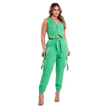 Imagem de Calça Feminina + Cropped de Alfaiataria Verde