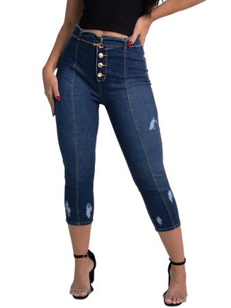 Imagem de Calça Feminina Jeans Capri Modeladora Pesponto com Cinto