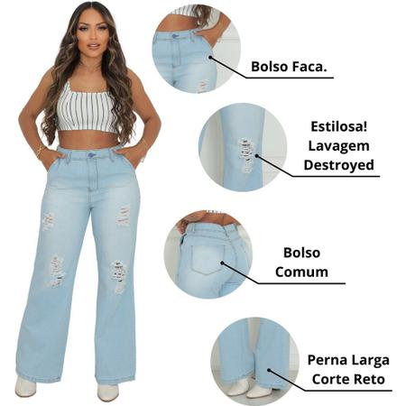 Calça Feminina Jeans Wide Leg Pantalona Cintura Alta Premium - BNB