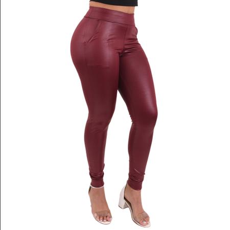 Calça Feminina material sintético Cirre Skinny Cós Alto Lycra