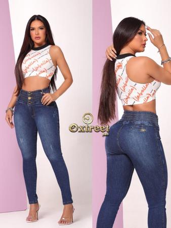 Cal a Feminina Oxtreet Jeans 10 Azul Modeladora el stico na