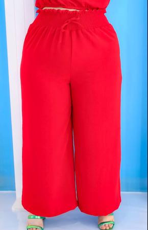 Calça feminina pantalona plus size duna lastex na cintura elegante