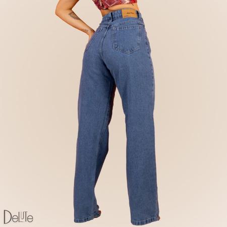 Imagem de Calça Feminina Pantalona Wide Leg Jeans Linha Premium Lisa com Bolso Cintura Alta Estilosa