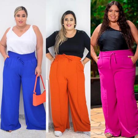 Imagem de Calça Feminina Plus Size G1 G3 WideLeg Pantalona Tecido Duna