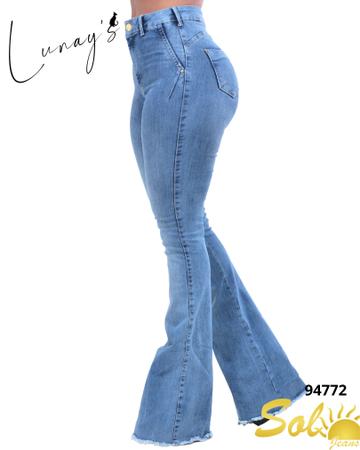 Calça Wide Leg Cintura Alta Mulheres Altas Sol Jeans L916 - Azul